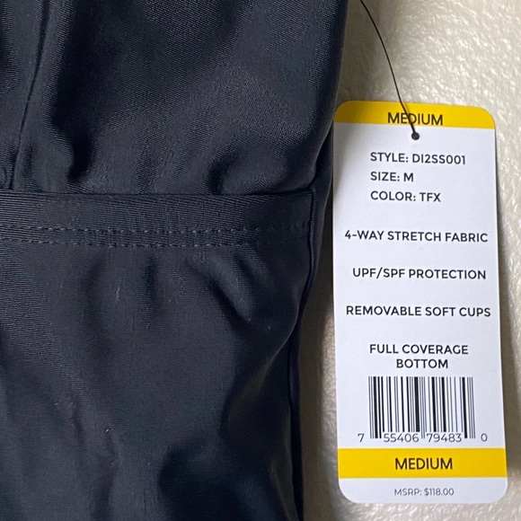 NWT DKNY Ladies Swimsuit in Ruffle Tankini Top ONLY Black Solid Size Medium - Picture 4 of 4